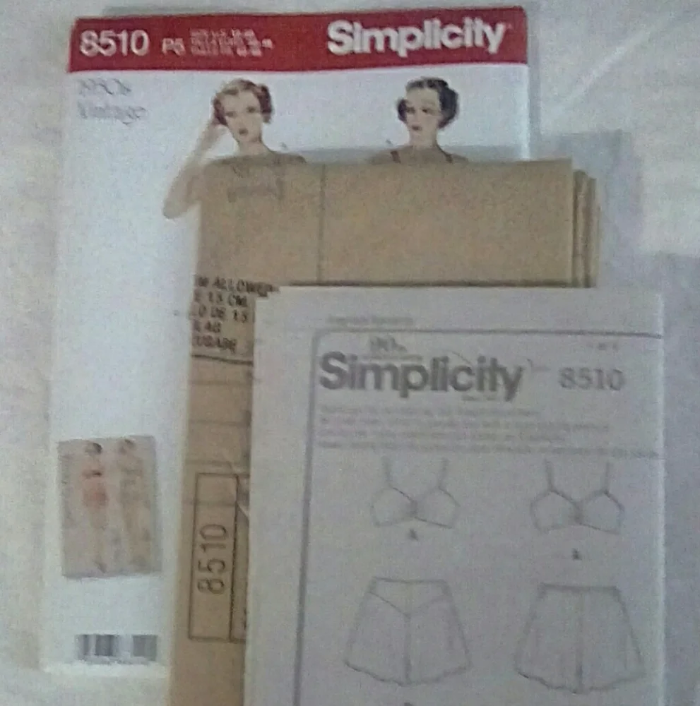 Simplicity 8510 1930s vintage bra & panties sz 12-20